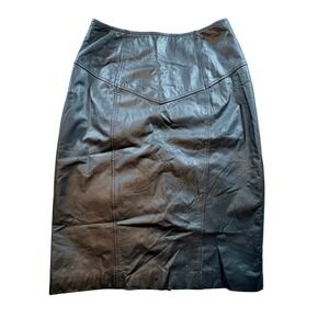 Pelle Cuir Black Leather Pencil Skirt Womens 6 Vintage Western Yoke High Waist